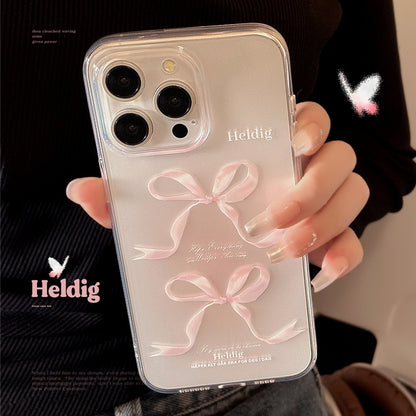 Sweet Pink Bow Apple 15 Phone Case 14 Transparent iPhone 13 Promax Silicone