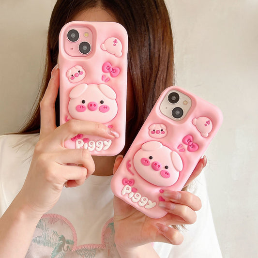 Protective Case with Stand for iPhone 17 Pro Max, Pink Pig Design, Full Coverage Shockproof Case for iPhone 15/14/13/12 Pro